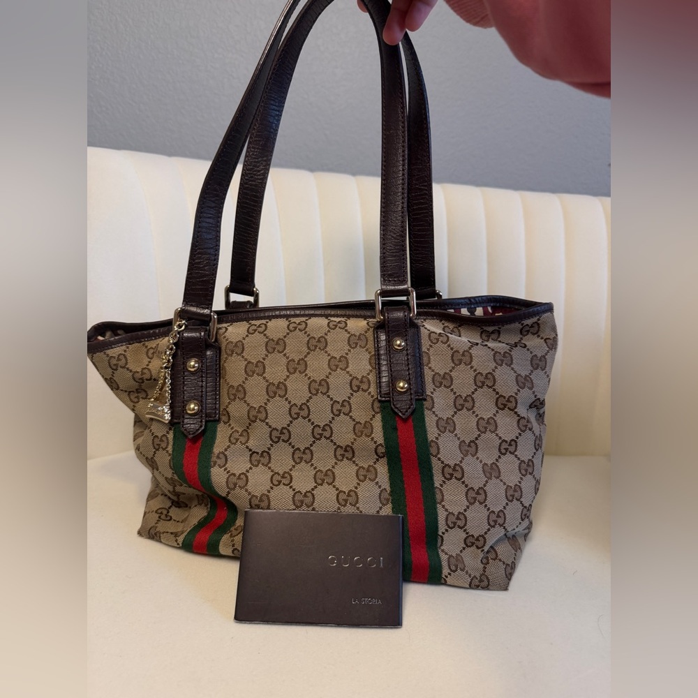 GUCCI Sherry Line Horsebit Leather Tote Bag Beige Authentic Excellent Condition
